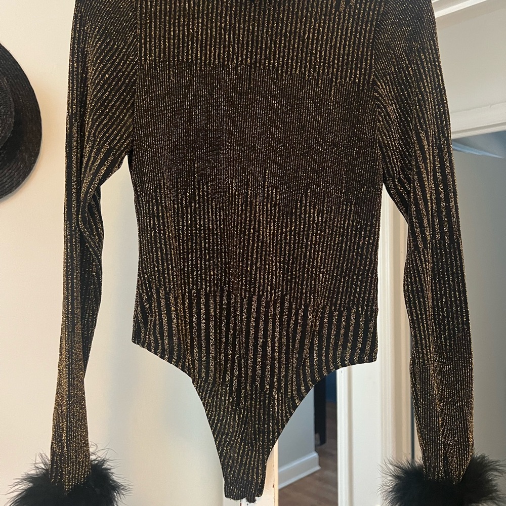 WAYF Black and Gold Striped Bodysuit - Picture 5 of 8